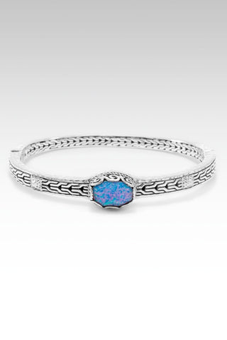 STERLING SILVER CHAINLINK UNICORN BLUE SIMULATED OPAL OVAL BRACELET WITH PUSH BUTTON INSERTION & RETENTION HINGE™ - SARDA™