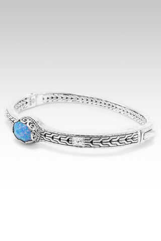 STERLING SILVER CHAINLINK UNICORN BLUE SIMULATED OPAL OVAL BRACELET WITH PUSH BUTTON INSERTION & RETENTION HINGE™ - SARDA™
