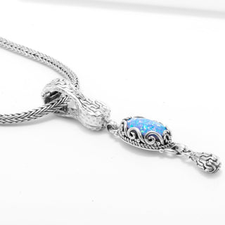STERLING SILVER CHAINLINK UNICORN BLUE SIMULATED OPAL PENDANT WITH MAGNETIC ENHANCER™ - SARDA™
