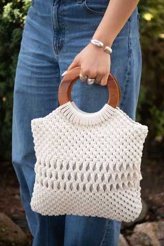🎁 11" X 12" Cotton Macrame Anya Bag With Wood Handles (100% off) - only found at SARDA™