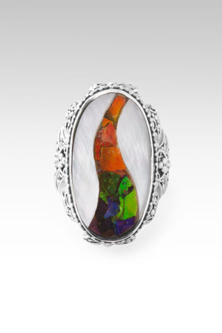 With a Purpose Ring™ in White Mother of Pearl with Ammolite Inlay Tree of Life / 5 / White Mother of Pearl Ammolite Inlay Doublet