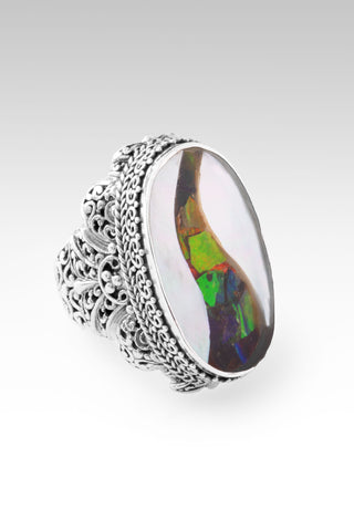 With a Purpose Ring™ in White Mother of Pearl with Ammolite Inlay Tree of Life / 5 / White Mother of Pearl Ammolite Inlay Doublet