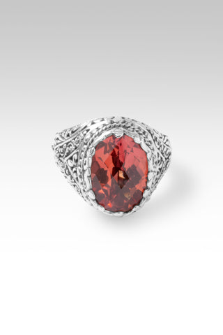 Truth Crashing Through Ring™ in Sea Green Chalcedony Mother of Pearl Quartz 5 / Tree Of Life / Padparadscha Lab Created Sapphire