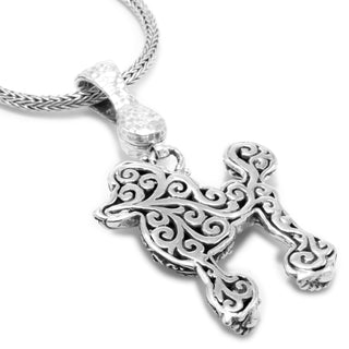 Sterling Silver Watermark & Filigree Poodle Pendant With Magnetic Enhnacer Bail™