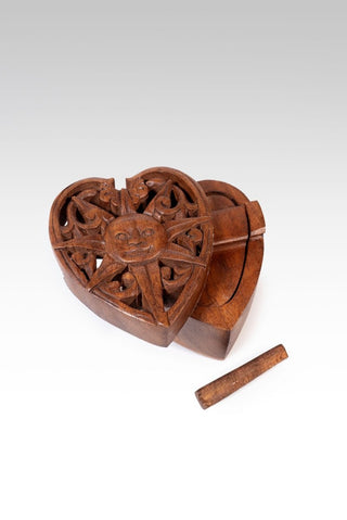🎁 4" X 4" X 2.5" Carved Wooden Heart With Sun Puzzle Box (100% off) - only found at SARDA™