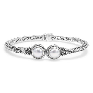 Sterling Silver Frangipani Pearl Bangle Bracelet