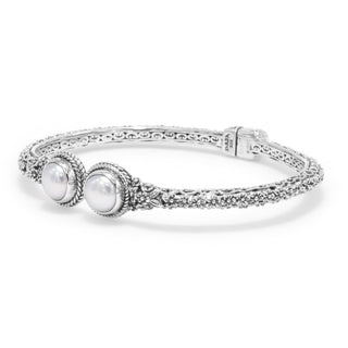 Sterling Silver Frangipani Pearl Bangle Bracelet