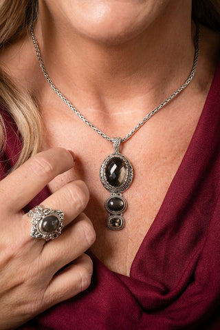 Knows All My Needs Pendant™ in Smoky Quartz & Rainbow Rose Gold Sunstone