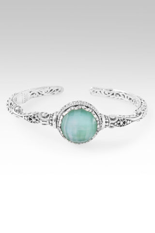 Love One Another Cuff Bracelet™ in Sea Green Chalcedony Mother of Pearl Quartz 6.25