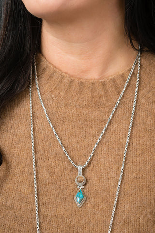 Holy Healing Pendant™ in Blue Mohave Kingman Turquoise with Bronze & Rose Gold Sunstone