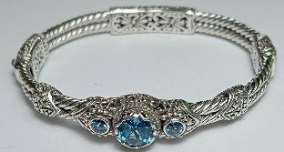 Faith Made Stronger Bangle Bracelet™ in Swiss Blue Topaz 6.5