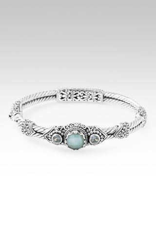 Faith Made Stronger Bangle Bracelet™ in Sea Green Chalcedony Mother of Pearl Quartz & Bali Crush™ Mystic Topaz 6.25