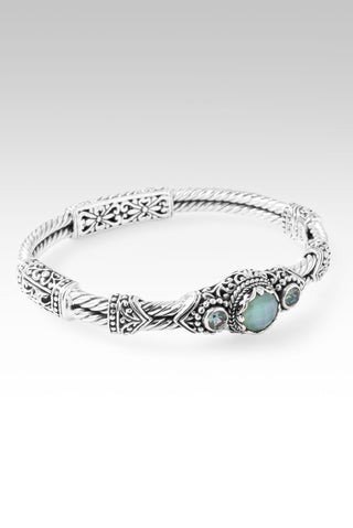 Faith Made Stronger Bangle Bracelet™ in Sea Green Chalcedony Mother of Pearl Quartz & Bali Crush™ Mystic Topaz 6.25