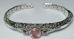 Surrender Brings Peace Cuff Bracelet™ in Strawberry Quartz & Red Velvet Zircon 6.25