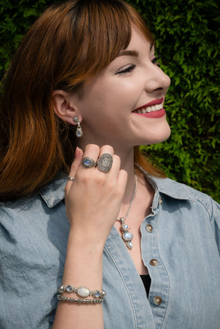 World Breaks, He Mends Earrings™ in Rainbow Moonstone