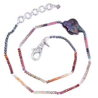 BEADED MULTI COLOR OMBRE GARNET, PEACOCK PEARL & HEMATITE NECKLACE™ - Last Chance - only found at SARDA™