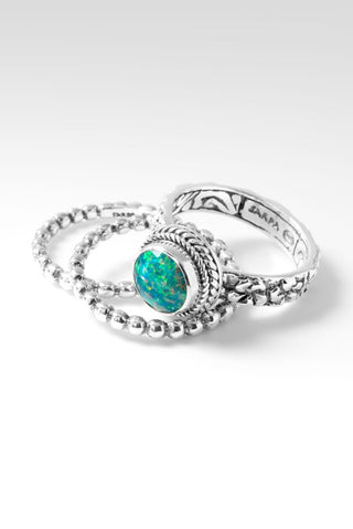 Bloom Bright Ring Set of 3™ in Sea Green Simulated Opal - Stackable - SARDA™