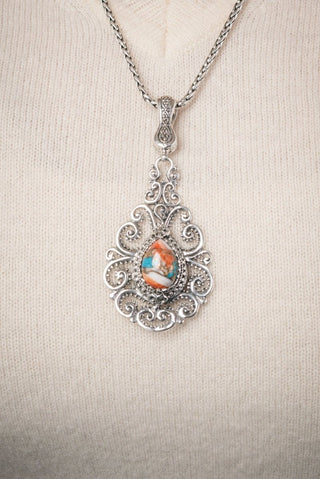 Bring About Peace Pendant™ in Kingman Turquoise, Spiny Oyster & Bronze - Single Stone - only found at SARDA™