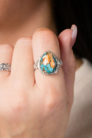 Bring About Peace Ring™ in Kingman Turquoise, Spiny Oyster & Bronze - Statement - only found at SARDA™