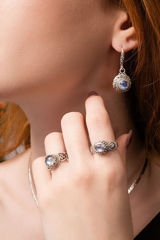 Faith Moves Mountains Earrings™ in Rainbow Moonstone - Bali Wire - only found at SARDA™