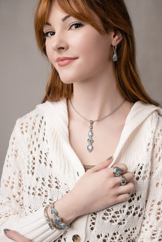 God's Perfect Place Earrings™ in Blue Quartz Mother of Pearl - Bali Wire - only found at SARDA™