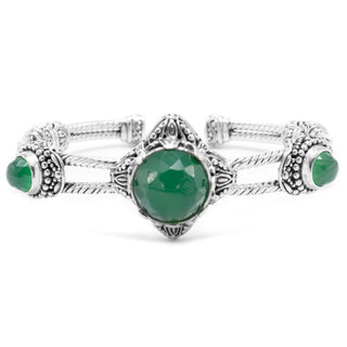 GREEN ONYX OVAL CABLE CUFF BRACELET WITH DOUBLE RETENTION KICKBACK™ - Cuff - SARDA™