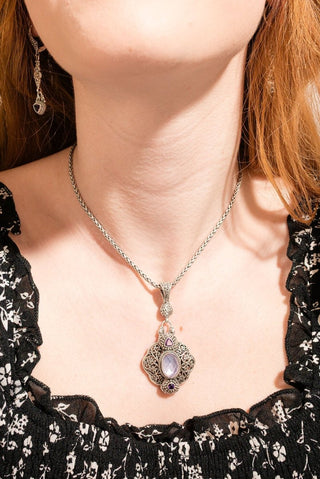 He Fights Our Battles Pendant™ in Lavender Mother of Pearl CZ & Amethyst - Multi Stone - only found at SARDA™