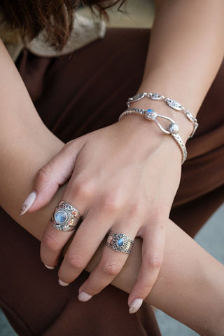 Hello Opportunity, Goodbye Negativity Ring II™ in Rainbow Moonstone - Dinner - only found at SARDA™