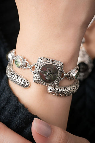 His Guaranteed Hope Bracelet™ in Black Mother of Pearl, Golden Obsidian & Prehnite - Multi Stone - only found at SARDA™