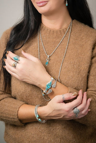 Holy Healing Bracelet™ in Blue Mohave Kingman Turquoise with Bronze, Tiger's Eye & Rose Gold Sunstone - Multi Stone - only found at SARDA™
