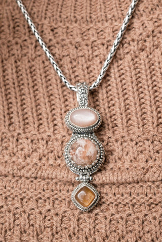 Hope's Radiance Pendant™ in Flower Agate, Peach Moonstone & Gold Sunstone - Multi Stone - only found at SARDA™