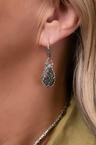 I Am Held Onto Earrings™ in Black Mother of Pearl - Bali Wire - only found at SARDA™