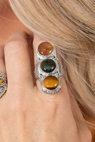 I Am His Treasure Ring™ in Tiger's Eye, Blue Tiger's Eye & Rutilated Quartz - Statement - only found at SARDA™