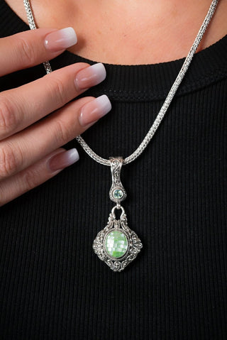 I'm Feeling Blessed Pendant™ in Seafoam Mother of Pearl Mosaic & Bali Crush™ Mystic Topaz - Multi Stone - only found at SARDA™