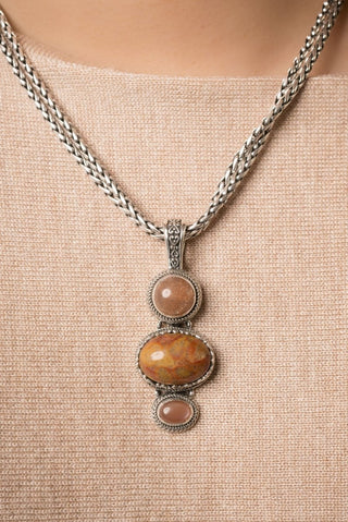 King of Everything Pendant™ in Petrified Coral, Peach Sunstone & Peach Moonstone - Multi Stone - only found at SARDA™