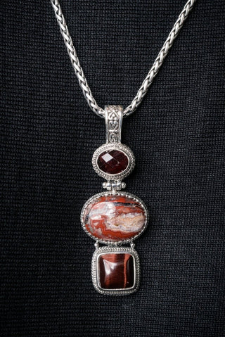 Less Apathy, More Love Pendant™ in Chocolate Tiger's Eye, Laguna Lace Agate & Garnet - Multi Stone - only found at SARDA™
