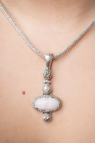 Love Conquers Fear Pendant™ in Pink Aragonite, J P Topaz™ Mystic Topaz & Freshwater Pearl - Multi Stone - only found at SARDA™