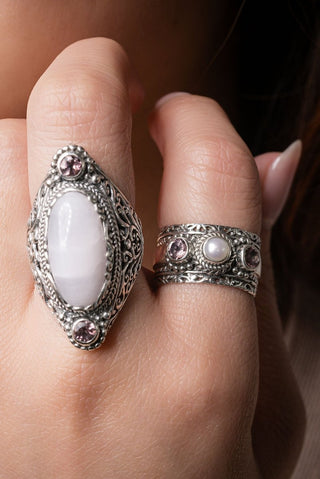 Love Conquers Fear Ring™ in Freshwater Pearl & J P Topaz™ Mystic Topaz - Dinner - only found at SARDA™