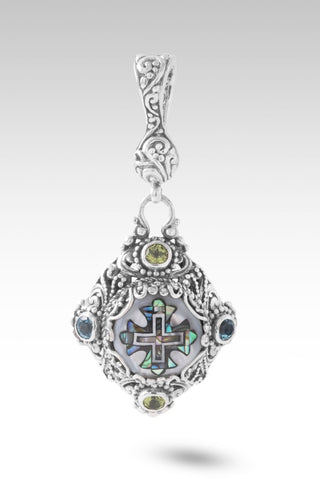 Love Restores Broken Pendant™ in Mother of Pearl & Abalone Mosiac Cross, Swiss Blue Topaz & Peridot - Multi Stone - only found at SARDA™