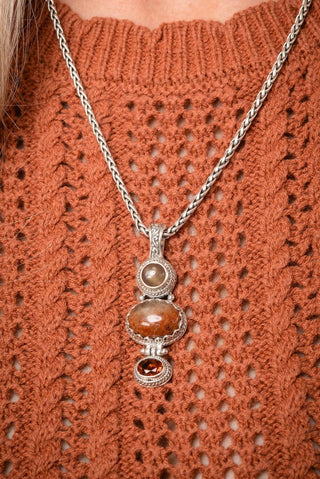 Nothing He Can't Do Pendant™ in Galaxy Rutilated Quartz, Strawberry Mocha Sunstone & Madeira Citrine - Multi Stone - only found at SARDA™