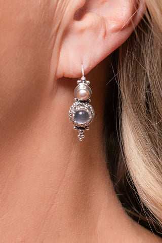 Open Door, Miracle Comin' Earrings™ in Pink Moonstone & Pink Champagne Freshwater Pearl - Sarda Safety Latch - only found at SARDA™