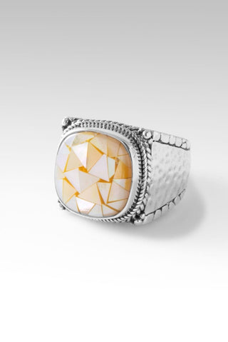 Peaceful Heart Ring™ in Golden Mother of Pearl Mosaic - Statement - SARDA™