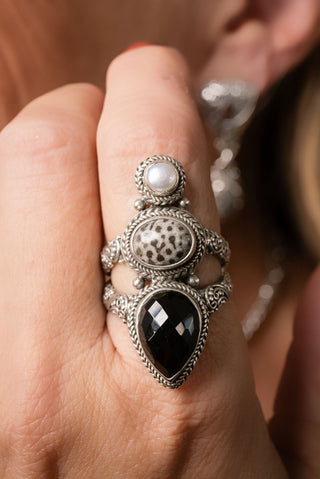 Power That's Greater Ring™ in Black Spinel, Black Coral & Freshwater Pearl - Statement - only found at SARDA™