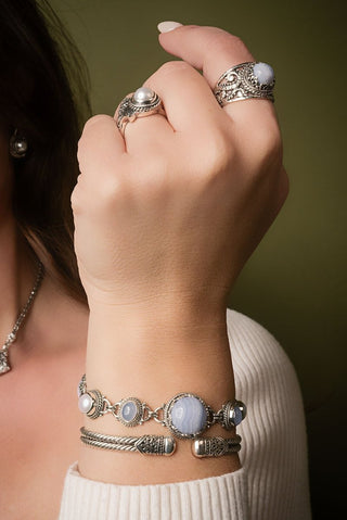 Praise & Hallelujah Thru It Ring™ in Blue Lace Agate - Dinner - only found at SARDA™