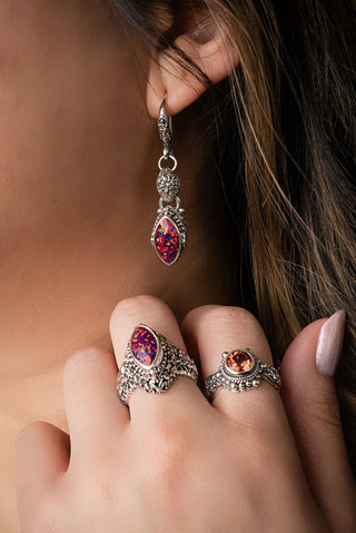 Shake Up All Traditions Earrings™ in Red Ember Simulated Opal - Bali Wire - only found at SARDA™