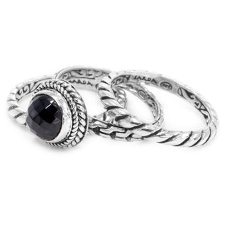 Sterling Silver Chainlink Black Spinel Stack Ring Set Of 3 - Last Chance - only found at SARDA™