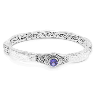 Sterling Silver Chainlink & Hammered Tanzanite Bracelet Bangle Oval With Push Button Insertion & Retention Hinge - Last Chance - only found at SARDA™