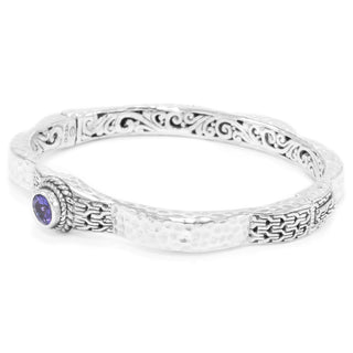 Sterling Silver Chainlink & Hammered Tanzanite Bracelet Bangle Oval With Push Button Insertion & Retention Hinge - Last Chance - only found at SARDA™