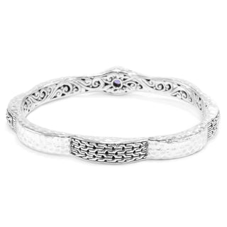 Sterling Silver Chainlink & Hammered Tanzanite Bracelet Bangle Oval With Push Button Insertion & Retention Hinge - Last Chance - only found at SARDA™