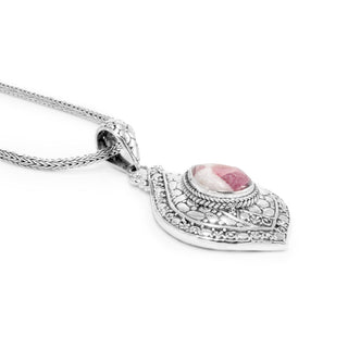 Sterling Silver Watermark and Flat Jawan and Frangipani Pink Tourmalated Quartz Pendant - Last Chance - only found at SARDA™